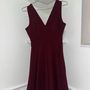 Red A-Line Midi Dress with V-Neck for Cocktail